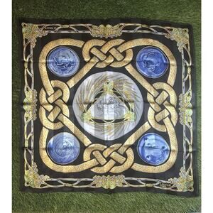 LALIQUE PARIS Silk Scarf "Le Baiser" The Kiss Black Cobalt Blue 85cm NIB Auth